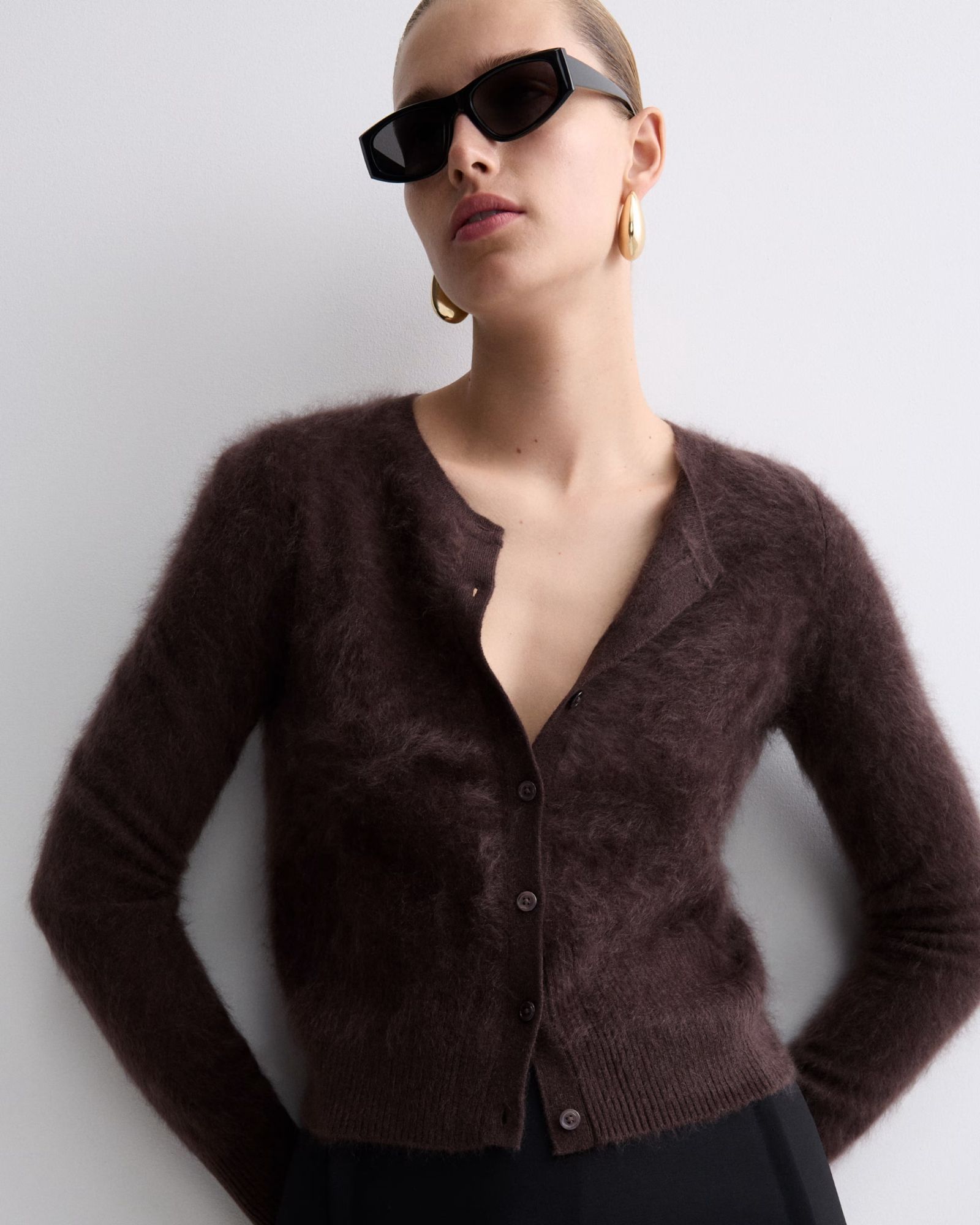 M&S X 16ARLINGTON Brushed Pure Cashmere Button Front Cardigan