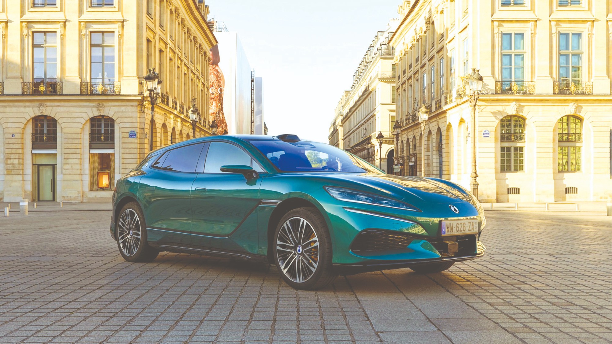 Denza Z9 GT EV on cobbled street