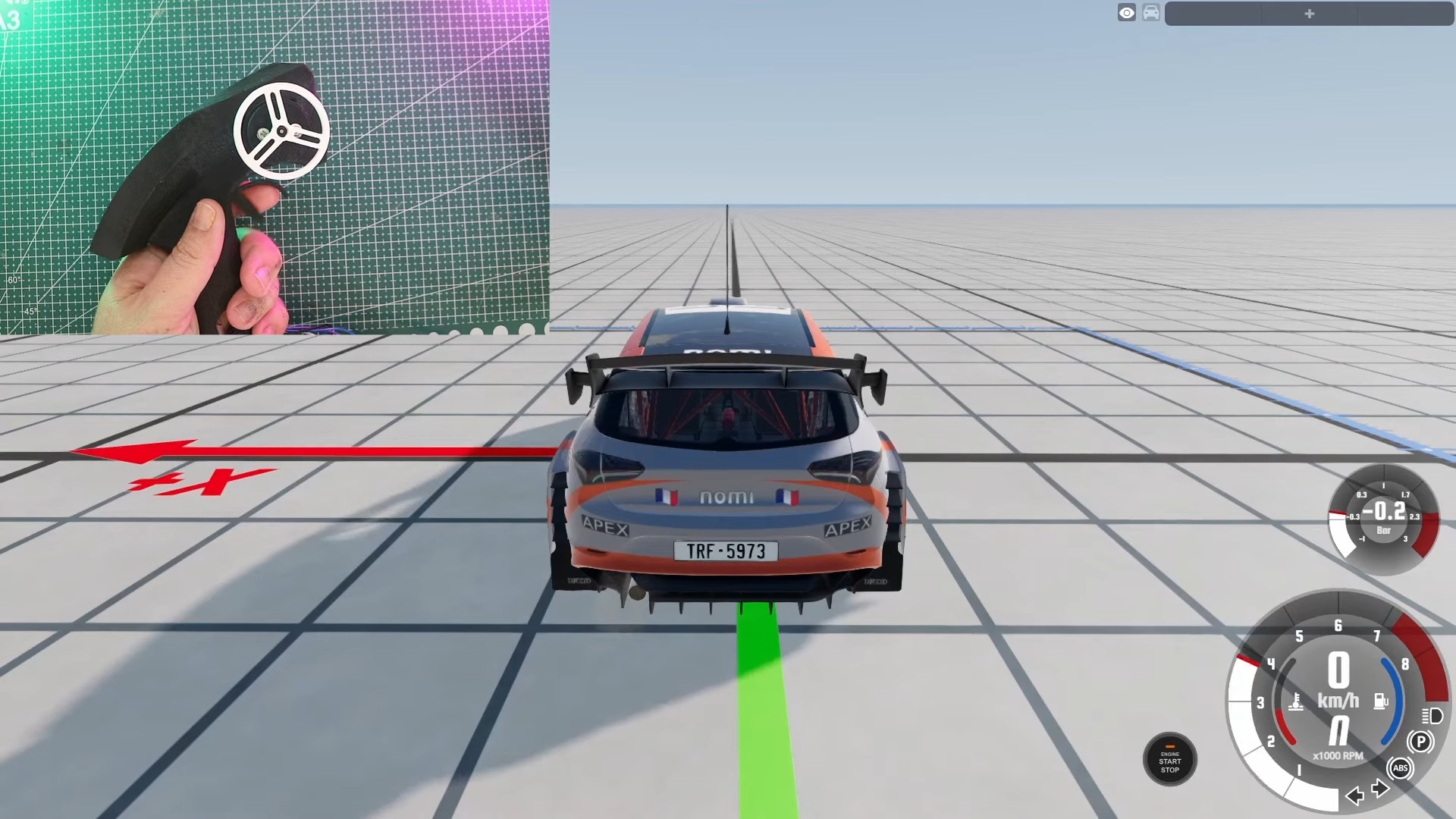 A screenshot from a YouTube video by Jason Winfield showing a tech demo of the pistol grip force feedback controller
