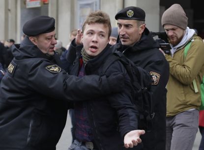 Roman Protasevich during an earlier protest in Belarus.