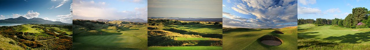 Montage of five golf courses in a banner