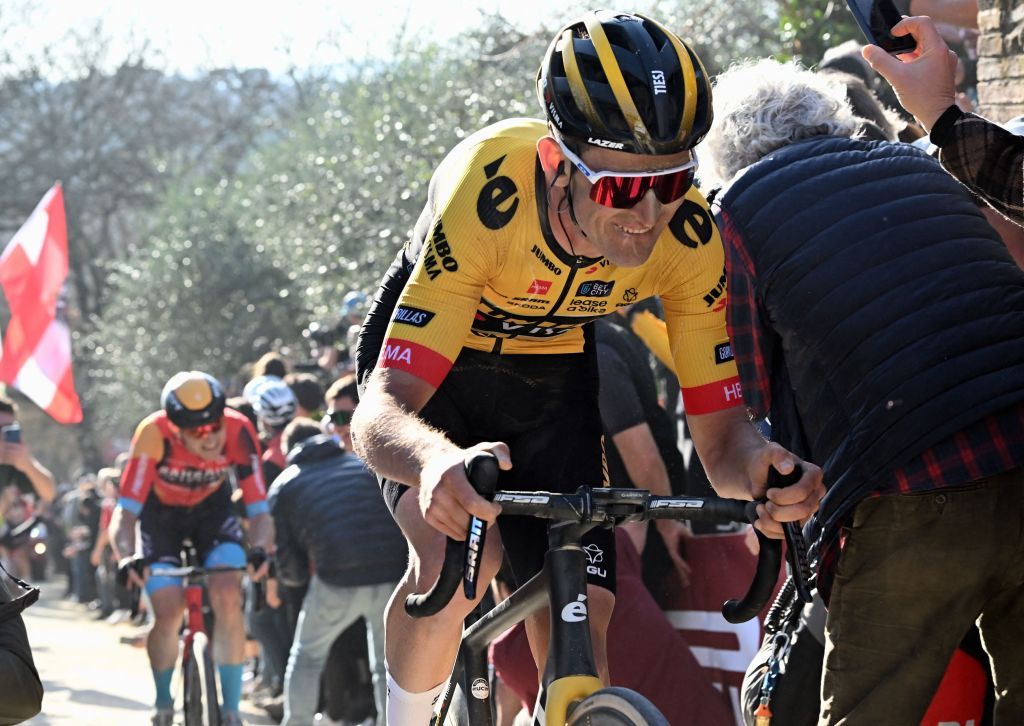 Belgian Tiesj Benoot of JumboVisma pictured in action during the mens elite race of the Strade Bianche one day cycling race 184km from and to Siena Italy Saturday 04 March 2023 BELGA PHOTO DIRK WAEM Photo by DIRK WAEM BELGA MAG Belga via AFP Photo by DIRK WAEMBELGA MAGAFP via Getty Images