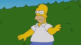 Homer coming out of hedge in The Simpsons Treehouse of Horror