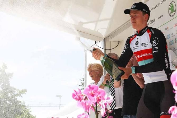 Bob Jungels (RadioShack-Leopard) celebrates on the podium.