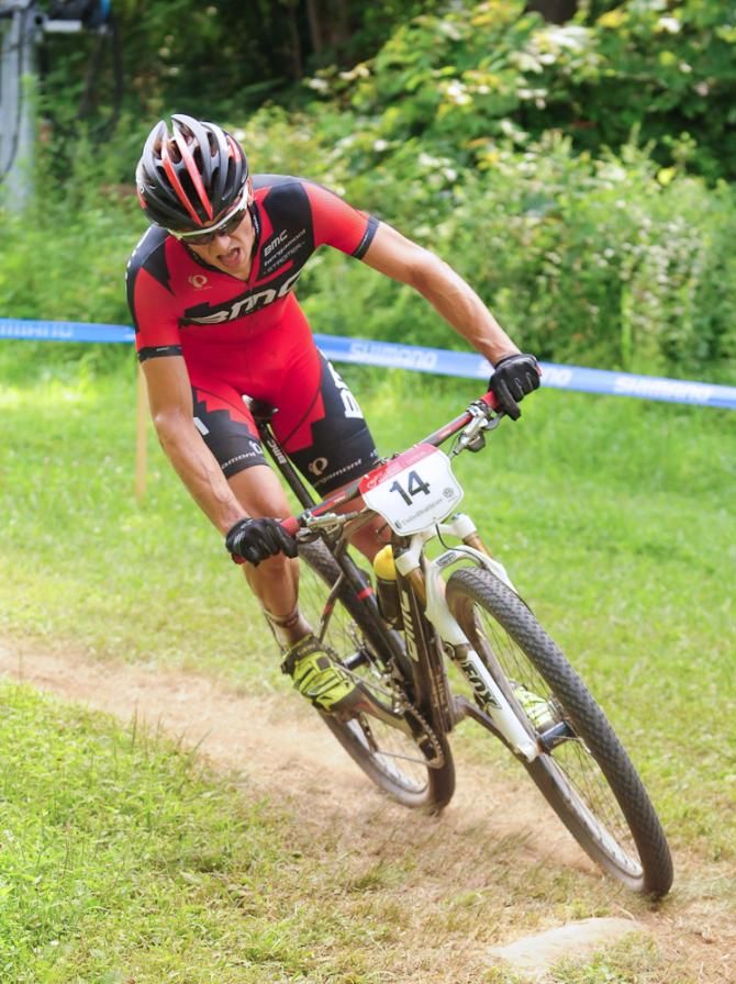 Stephen Ettinger (BMC Development Team) cornering hard on his last lap