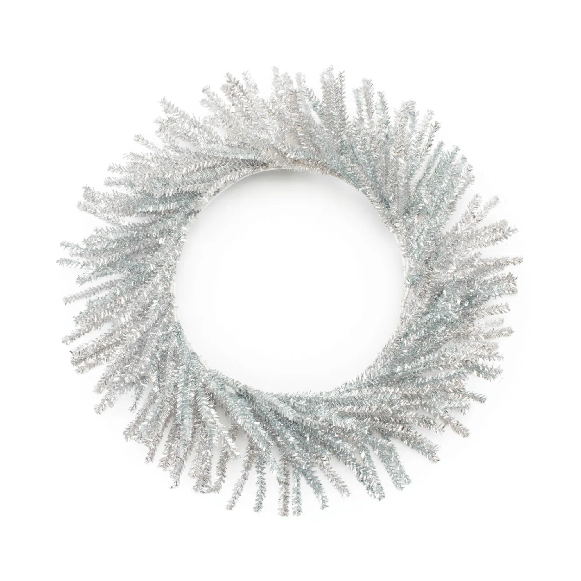 a silver tinsel wreath
