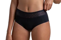 Black period underwear with lace worn by a woman