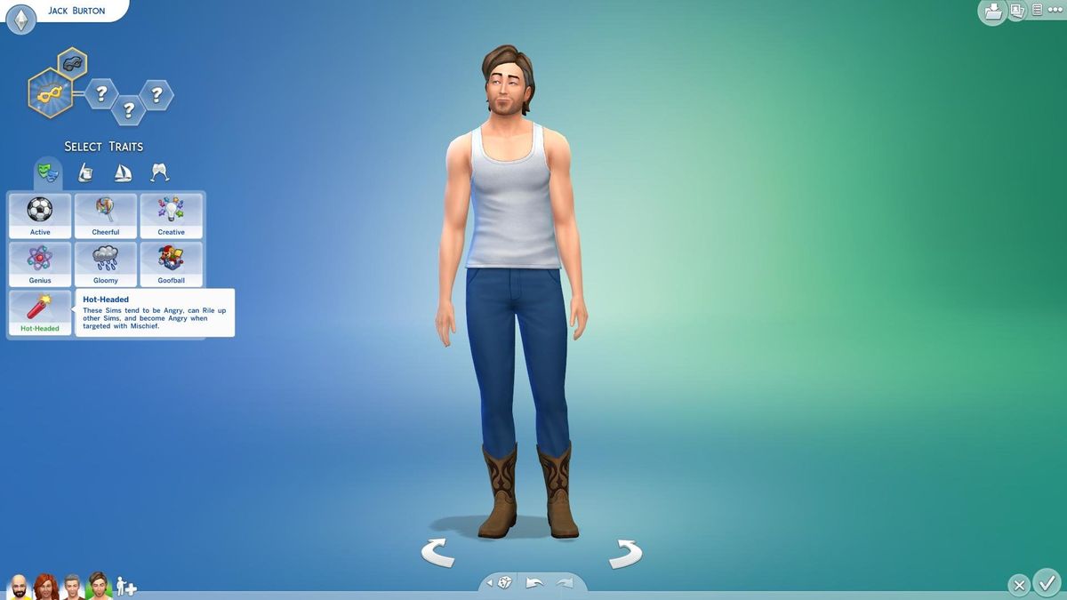 Each adult Sim can choose 3 traits from 4 categories. 