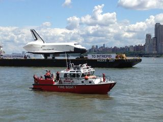 Shuttle Enterprise with Fire Boat
