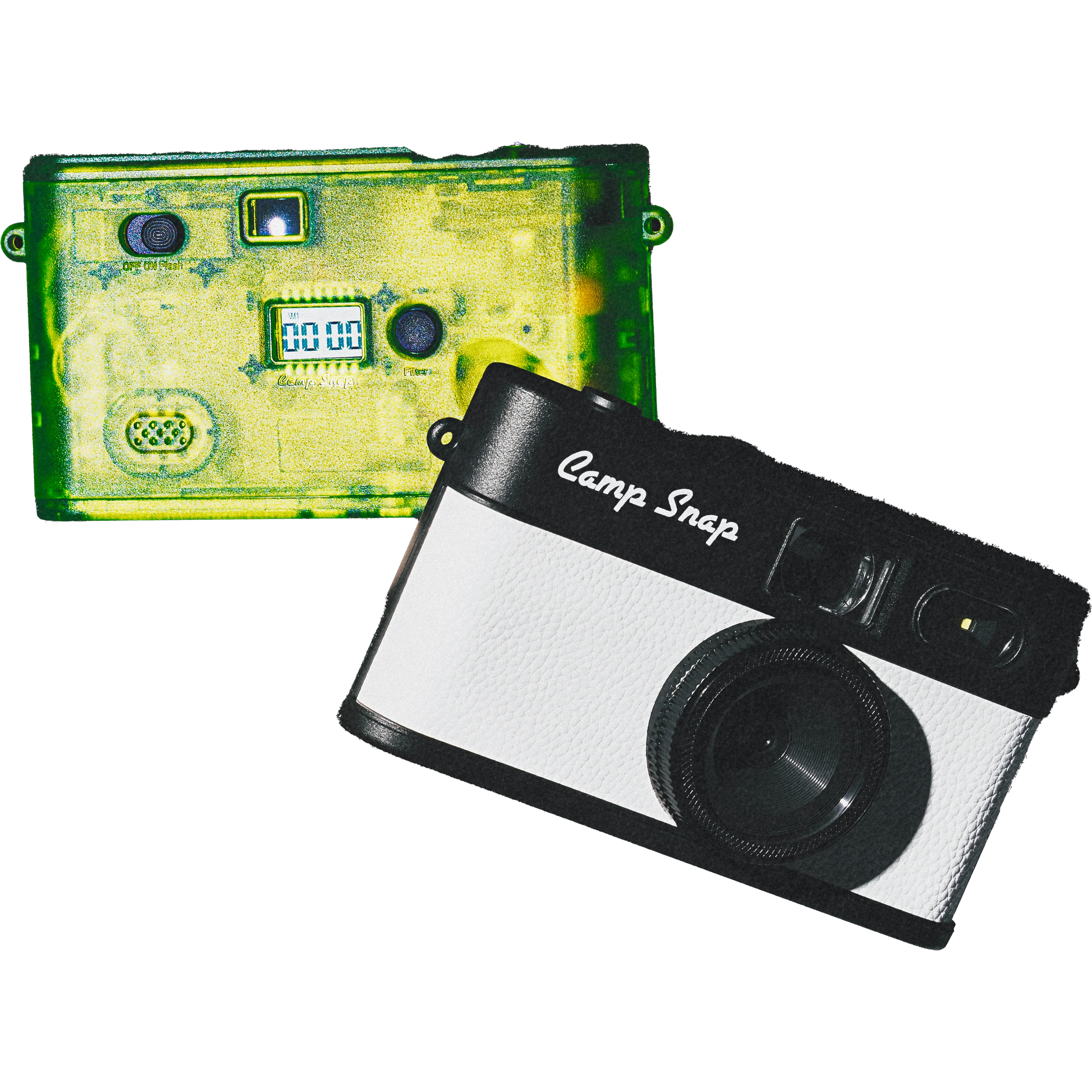 White and jelly translucent variants of the Camp Snap 2 compact camera