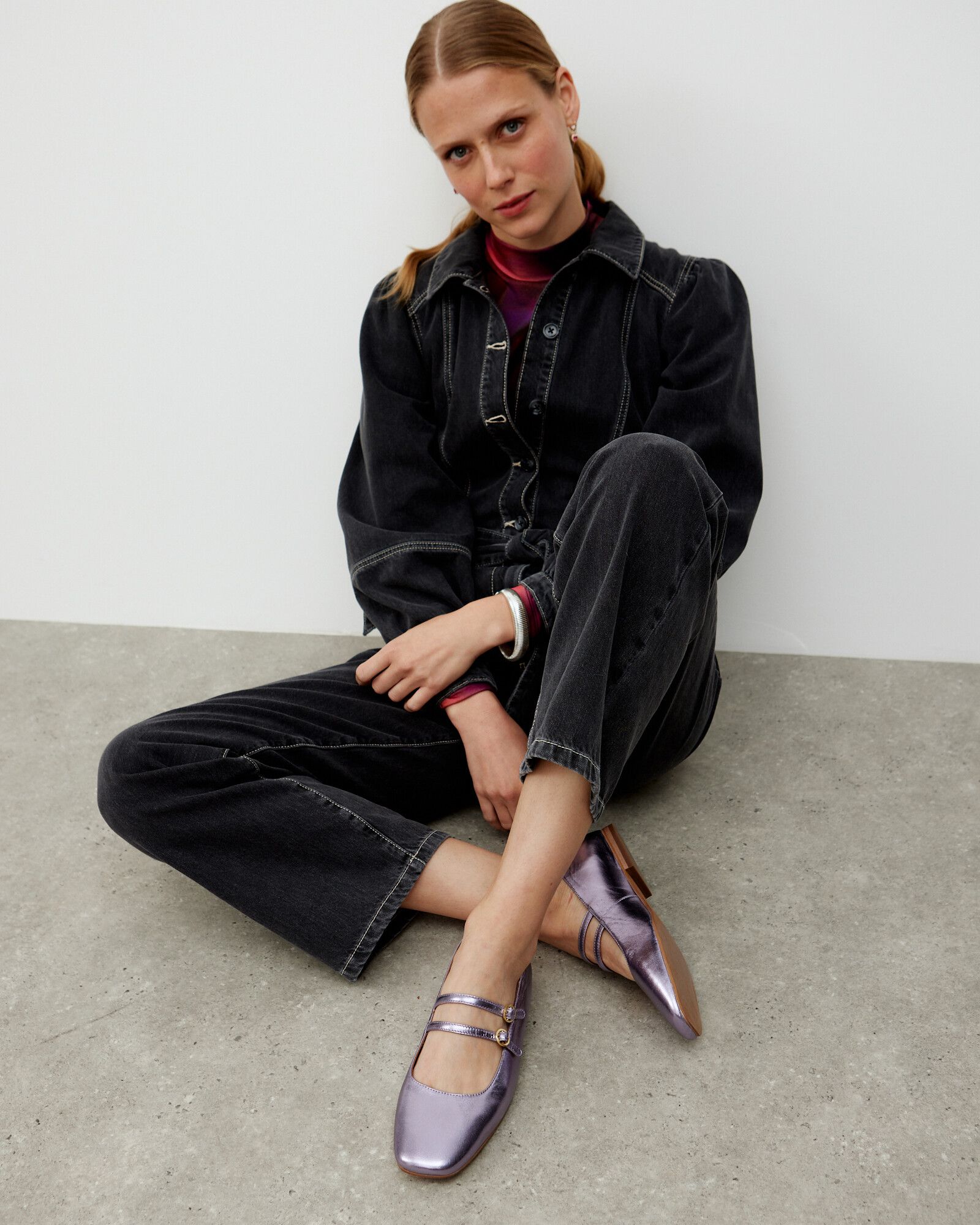 Mary Jane Double Buckle Lavender Metallic Shoes | Oliver Bonas