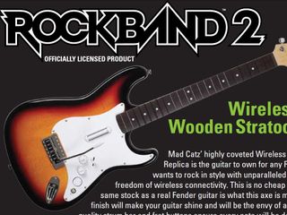 Official wooden, wireless Fender Strat for Rock Band fans from Mad Catz