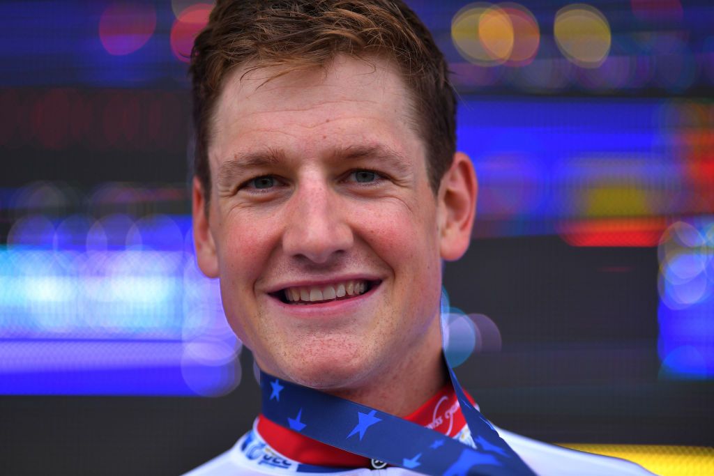 PLOUAY FRANCE AUGUST 24 Podium Stefan Kung of Switzerland Gold Medal European Champion Jersey Celebration during the 26th UEC Road European Championships 2020 Mens Elite Individual Time Trial a 256km race from Plouay to Plouay ITT UECcycling EuroRoad20 on August 24 2020 in Plouay France Photo by Luc ClaessenGetty Images