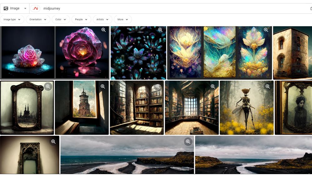 A screenshot of AI-generated images available on Shutterstock