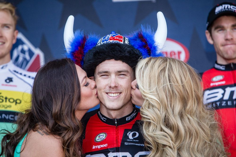 Rohan Dennis (BMC) on the podium for the stage win