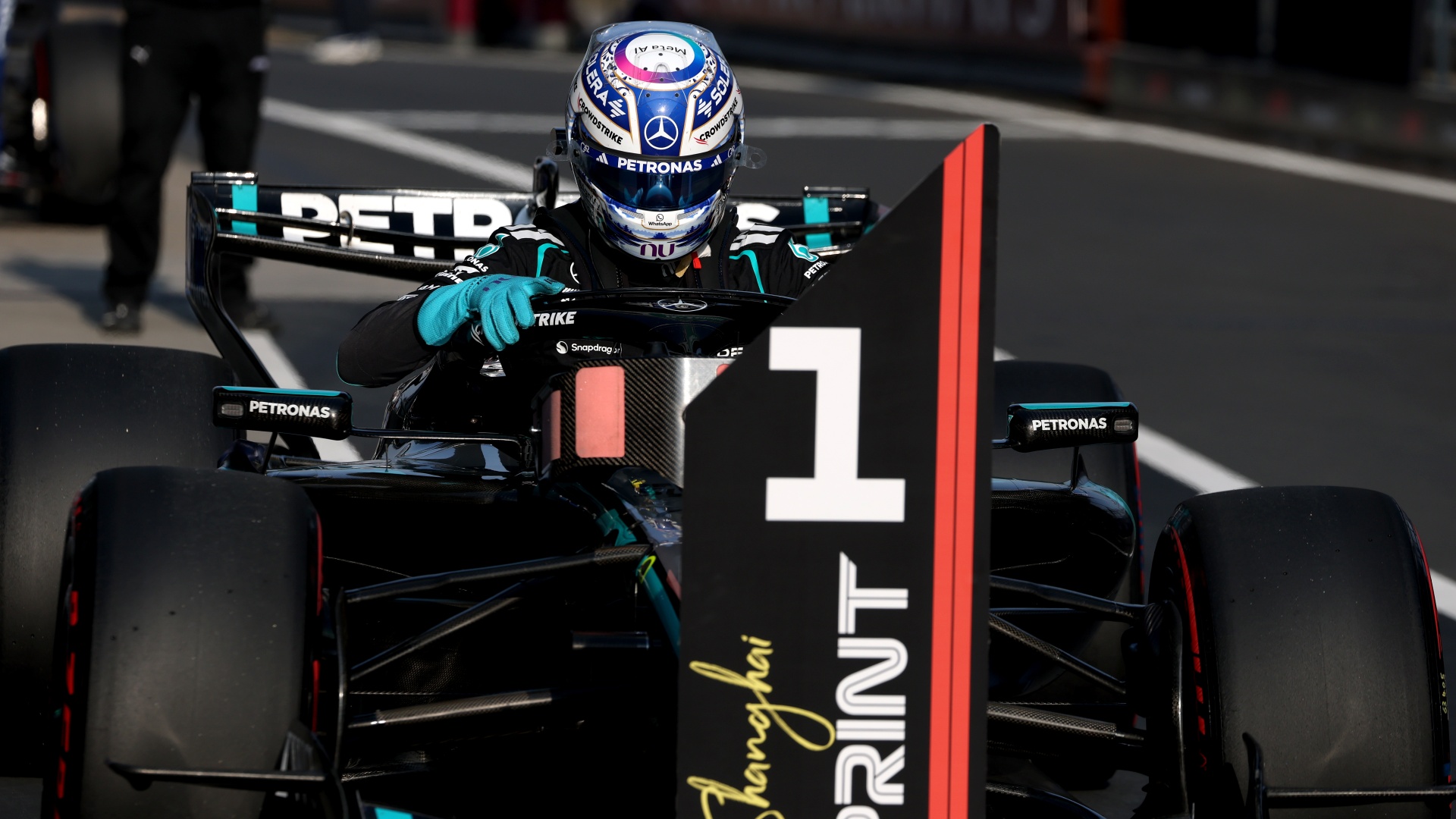 F1 driver George Russell of Mercedes at the 2026 Chinese Grand Prix
