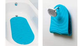 Image of a blue bathmat in a bath