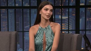 Emily Ratajkowski speaks about Too Much on Late Night with Seth Meyers.