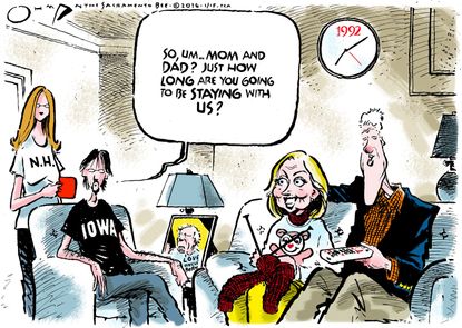Political cartoon U.S. Hillary Bill Clinton Iowa New Hampshire 2016