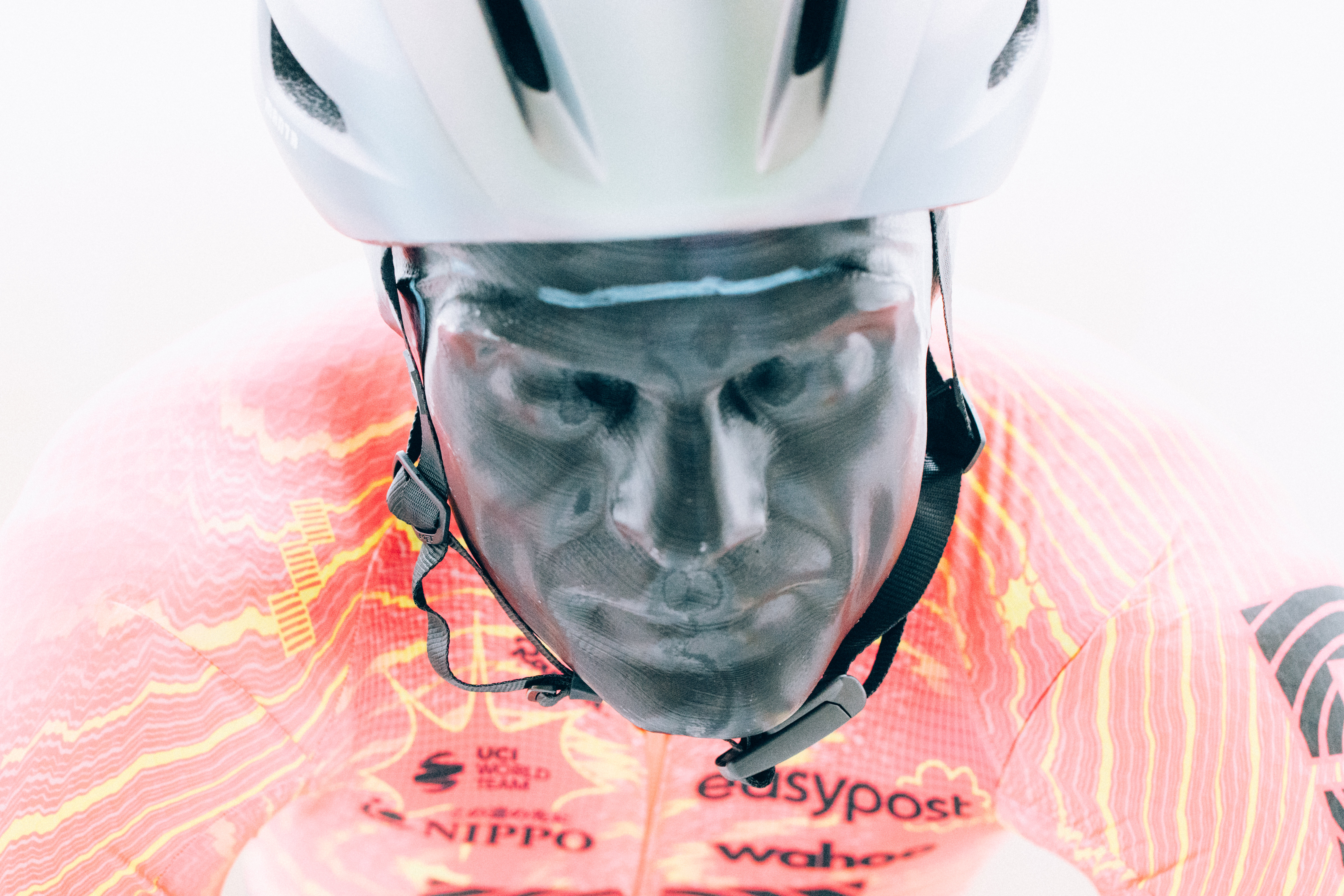 A close up of helmets being tested in the wind tunnel
