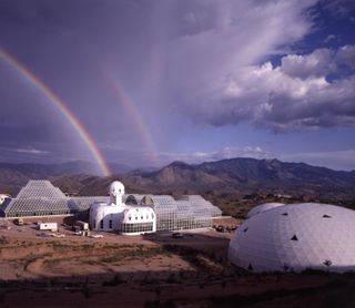 A rainbow over Biosphere 2.