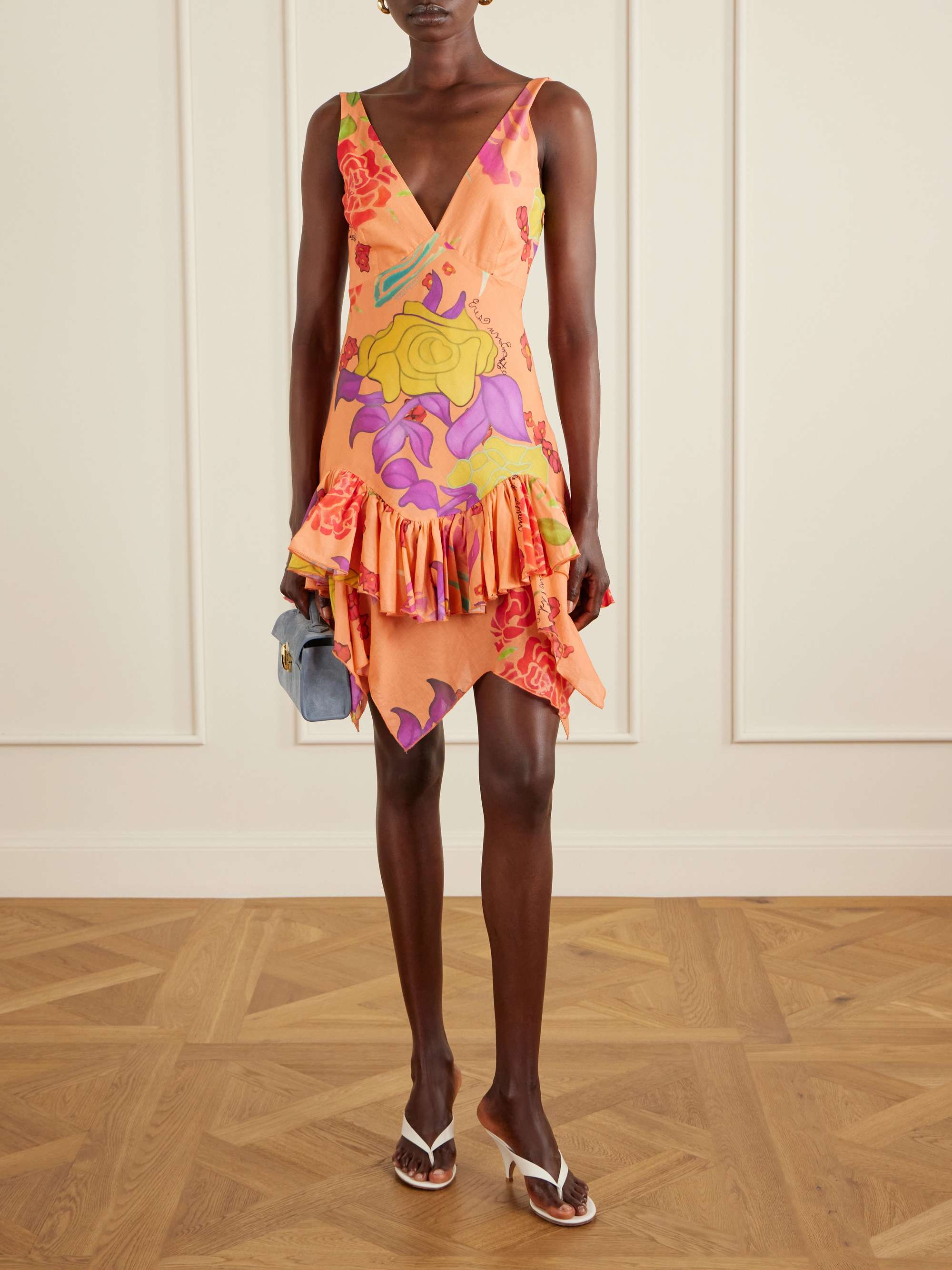 Guava Flores Ruffled Printed Cotton-Voile Mini Dress
