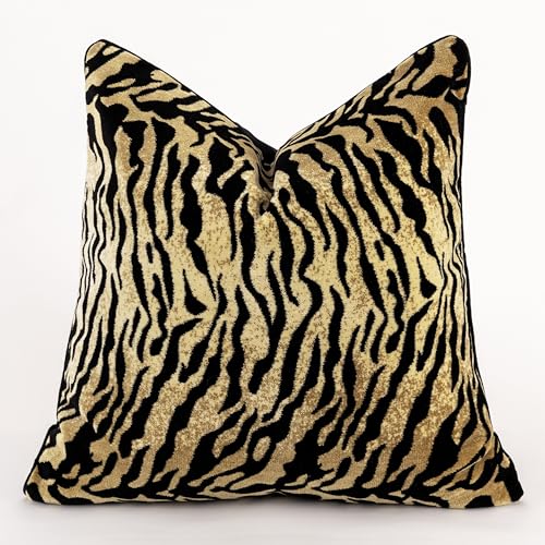 Velvet Cutting Jacquard Throw Pillow Covers Black Camel 20" X 20" Set of 1