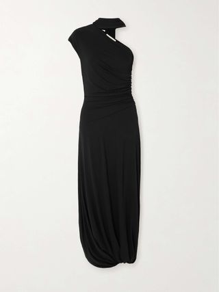 Liv One-Shoulder Ruched Crepe-Jersey Maxi Dress