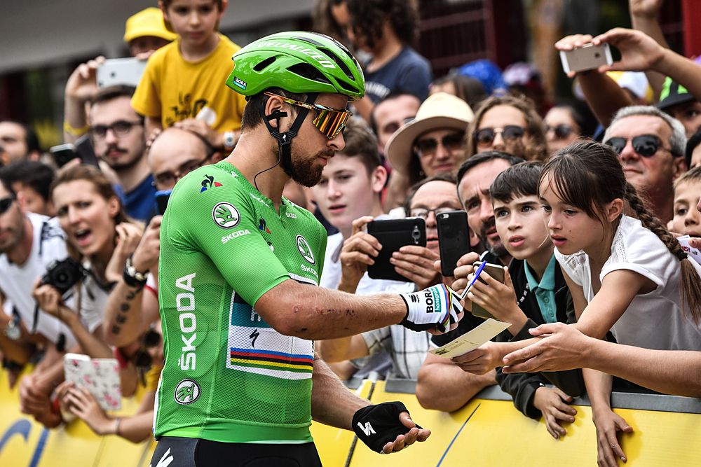 Green jersey Peter Sagan (Bora-Hansgrohe) on the start line of stage 21 at the Tour de France
