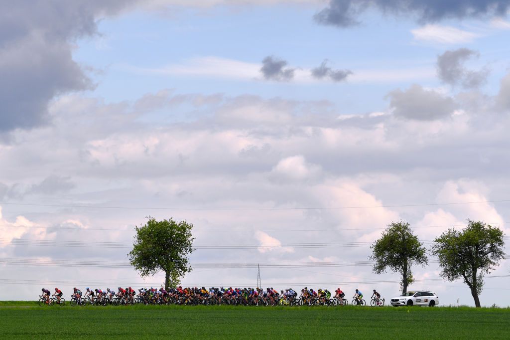DRTENDORF GERMANY MAY 28 The peloton during the 34th Internationale LOTTO Thringen Ladies Tour 202 Stage 4 a 101km stage from Drtendorf to Drtendorf 420m Landscape ltlt2021 lottothueringenladiestour womencycling on May 28 2021 in Drtendorf Germany Photo by Luc ClaessenGetty Images
