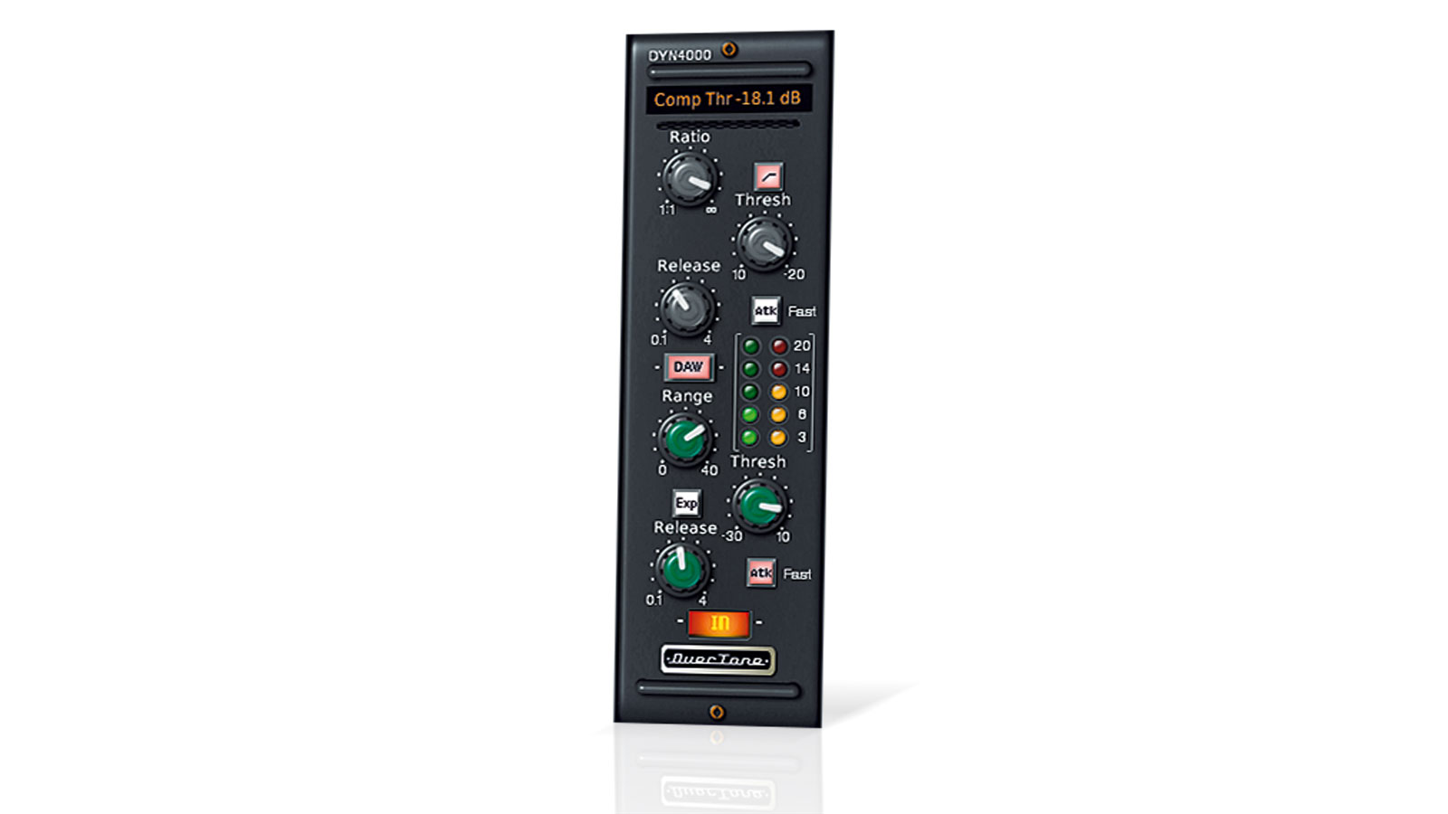 The interface design of DYN4000 actually takes its cues from later re-issue 500 series SSL modules