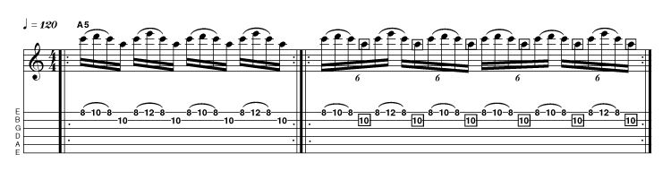 Gary Moore is the inspiration behind this repetitive cyclic idea, based entirely on the minor pentatonic. Notice how in the sped-up version we're replacing.