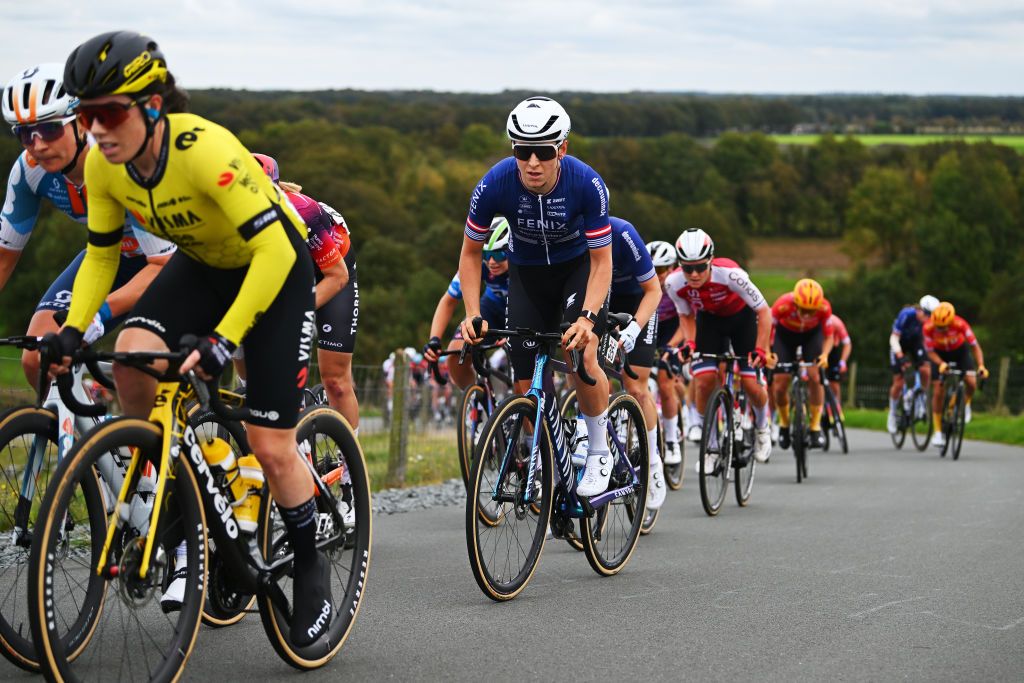 ASSEN NETHERLANDS OCTOBER 09 Christina Schweinberger of Austria and Team FenixDeceuninck competes during the 26th Simac Ladies Tour 2024 Stage 2 a 1548km stage from Coevorden to Assen on October 09 2024 in Assen Netherlands Photo by Luc ClaessenGetty Images