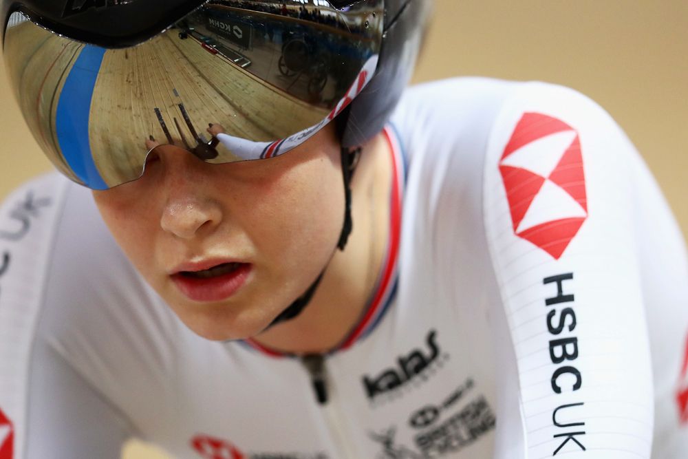 Ellie Dickinson of Great Britain competes in the Women's team pursuit qualifying on day one of the UCI Track Cycling World Championships