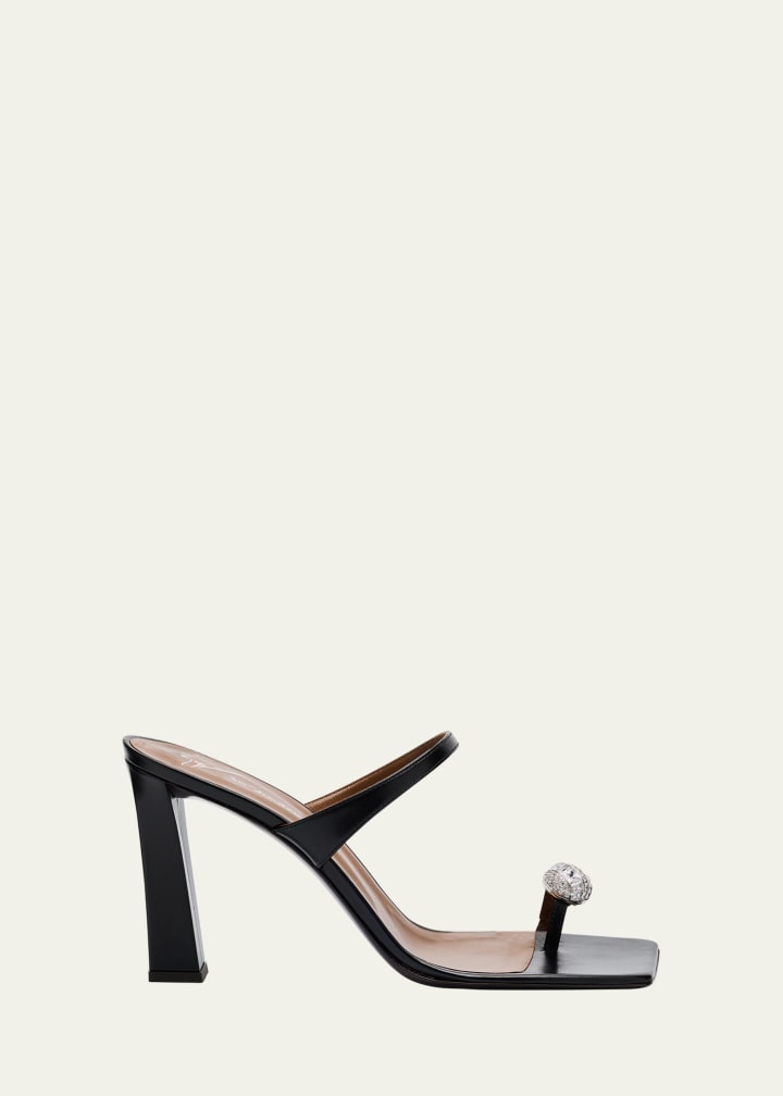 Crystal Jewel Thin Strap Leather Sandals