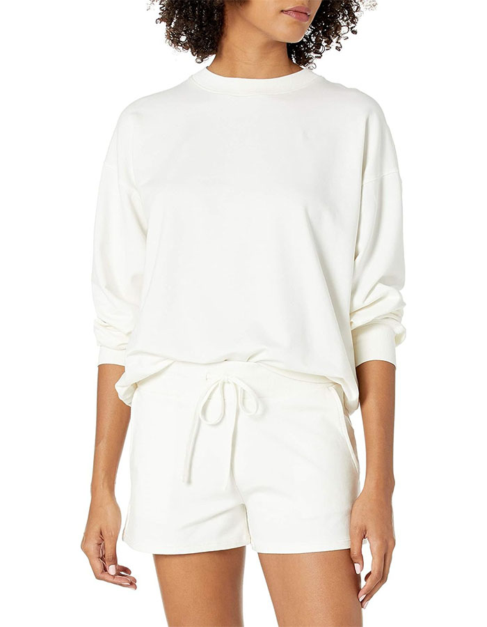 The Drop Women's Margot Loose Long Sleeve Crewneck Drop Shoulder Sweatshirt, Ivory, Xs