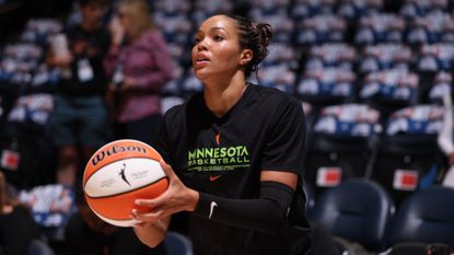 Napheesa Collier of the Minnesota Lynx warms up prior to a WNBA game.