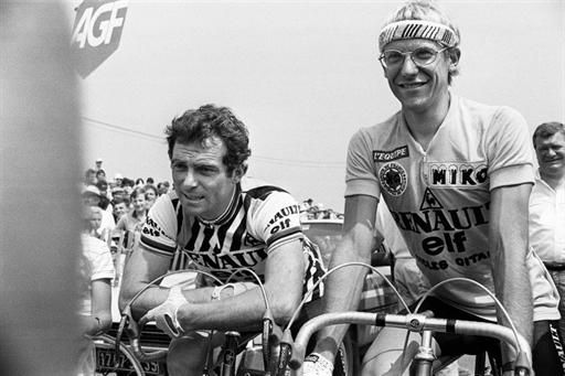 Teammates Bernard Hinault and Laurent Fignon at the 1983 Tour de France.