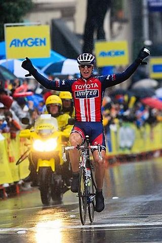Dominique Rollin got a string of podium spots in California. The picture shows him winning stage four of the Tour of California, in February