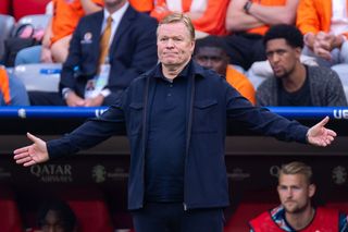 Netherlands Euro 2024 squad Coach Ronald Koeman of the Netherlands reacts during the Round of 16 - UEFA EURO 2024 match between Romania and Netherlands at Munich Football Arena on July 2, 2024 in Munich, Germany. (Photo by Joris Verwijst/BSR Agency/Getty Images)