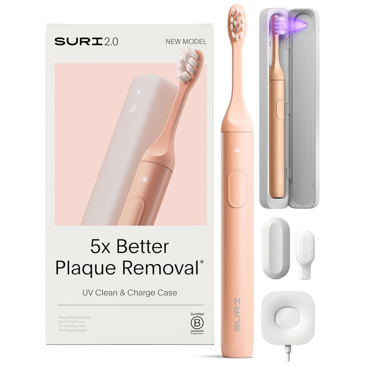 Suri 2.0 Sonic Electric Toothbrush With Pressure Sensor &amp;amp; Uv-Cleaning Travel Case | 35+ Day Battery | Uk&amp;rsquo;s No.1 Rated | Sustainable Electric Toothbrush Adults | Sonic Toothbrushes | Pink