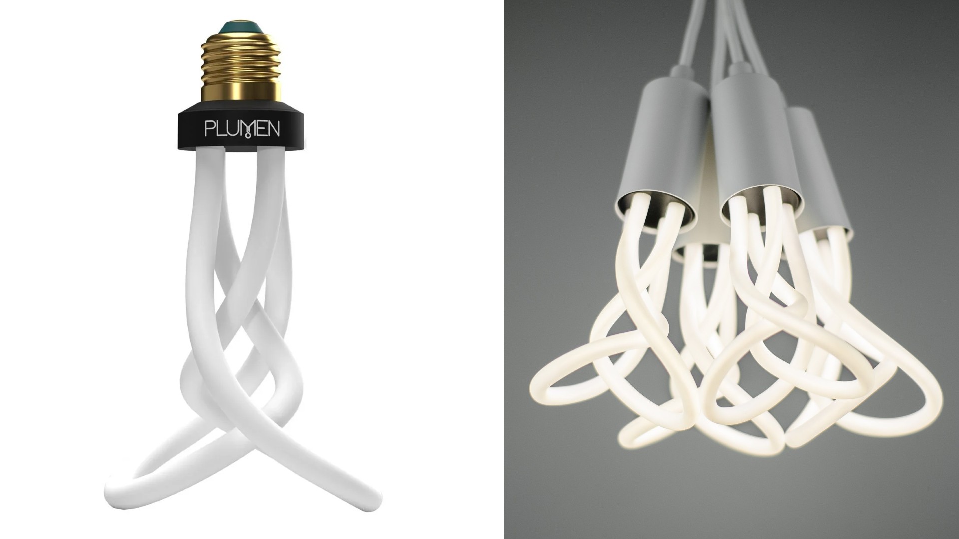 Product shot and lifestyle shot of Plumen 001 lightbubl