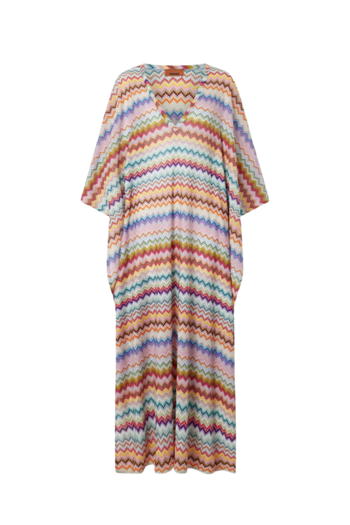 Striped Metallic Crochet-Knit Kaftan