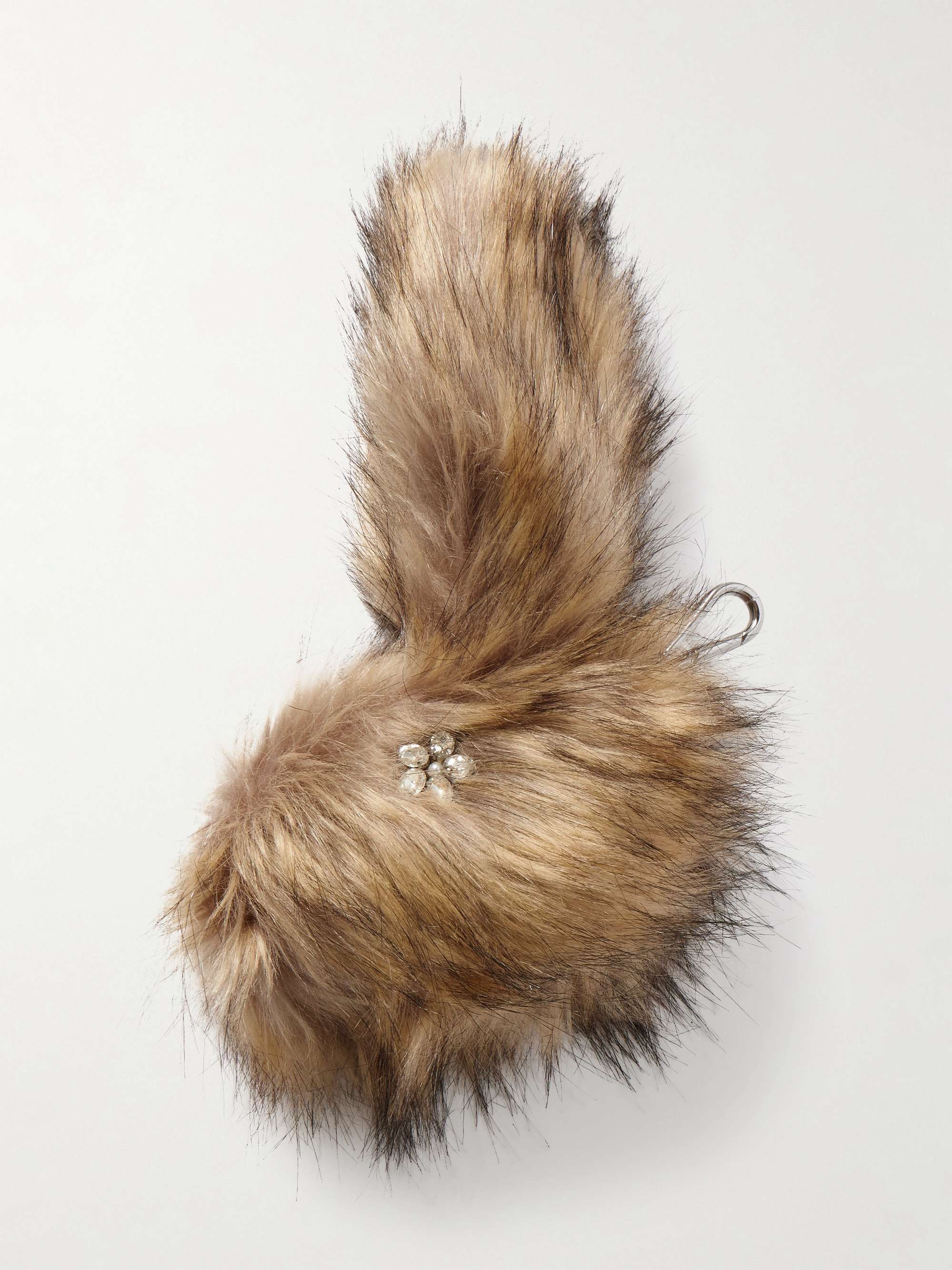 Crystal-Embellished Leather-Trimmed Plush Coin Purse Charm