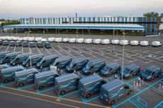 Top view of Amazon Prime electric delivery vans