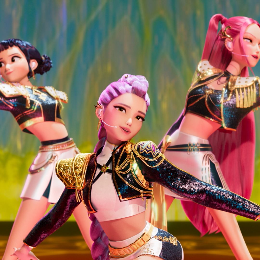 Zoey, Rumi, and Mira from the animated movie &#039;KPop Demon Hunters&#039;