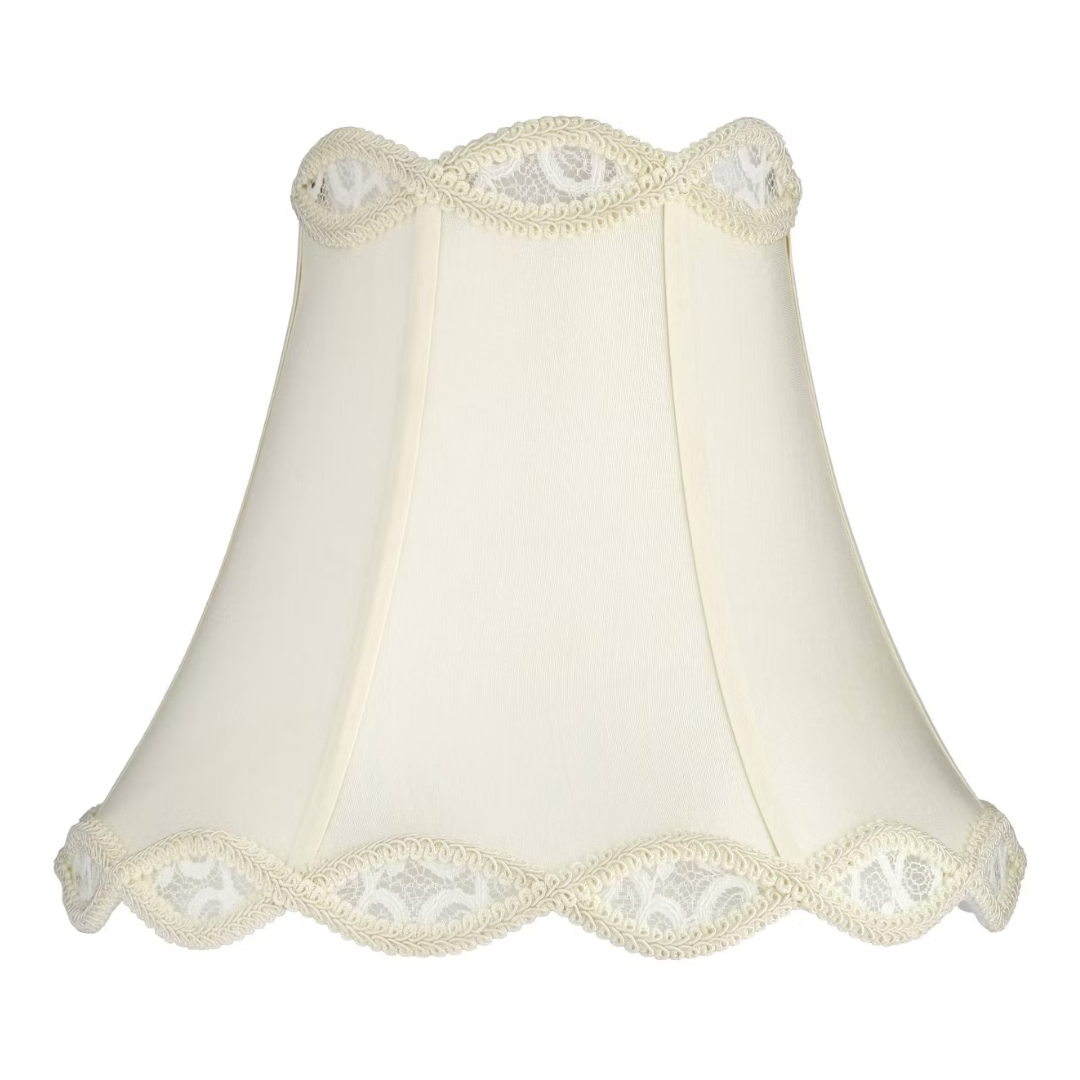 Springcrest Cream Scalloped Gallery Medium Bell Lamp Shade 7&quot; Top X 14&quot; Bottom X 12.5&quot; High (spider) Replacement With Harp and Finial