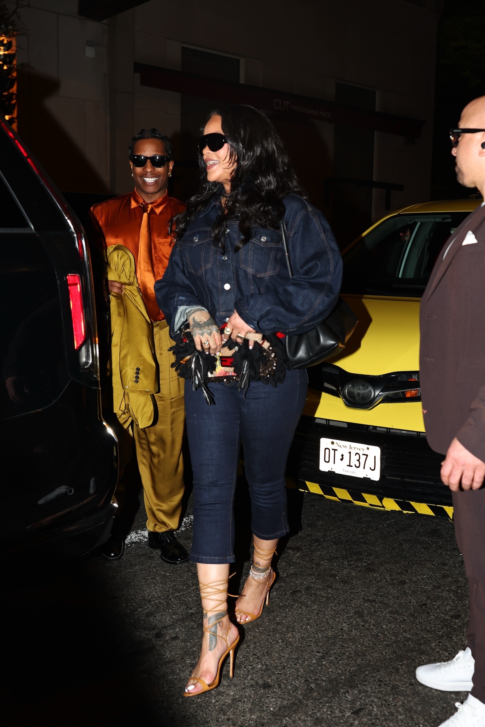 Rihanna was one of the celebrities wearing denim in honor of the Knicks vs. Spurs Game 4