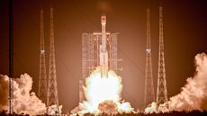 The Long March-7A carrier rocket carrying China Sat 3B satellite blasts off from the Wenchang Space Launch Site on May 20, 2025 in Wenchang, Hainan Province of China. 