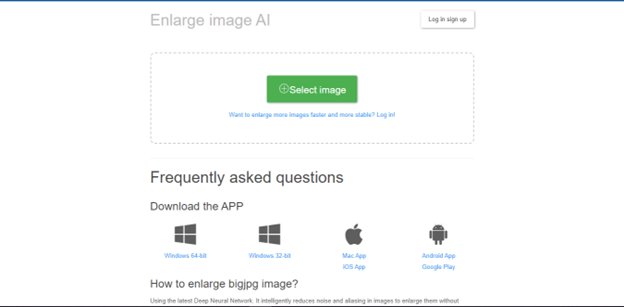 Website screenshot for Bigjpg